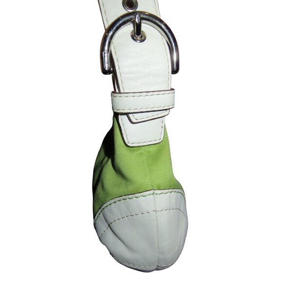 Coach 2005 Vintage Soho White Leather & Green Sateen Shoulder Bag - Picture 4 of 10